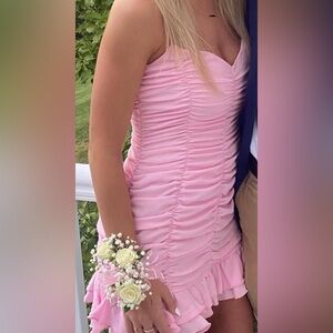 Lucy in the Sky Pink Ruched Mini Dress